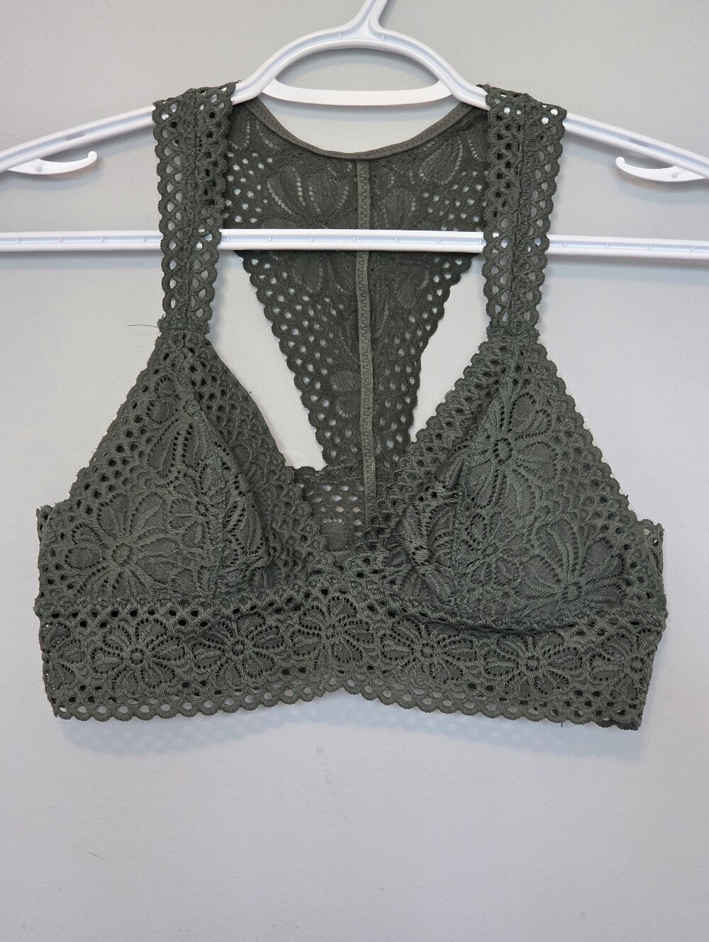 Aerie Olive Green Lace High Neck Longline Racerback Bralette Sz S Boho